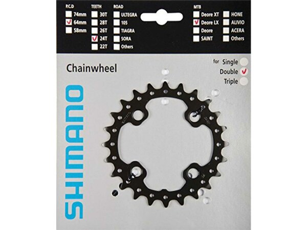 SHIMANO Kettenblatt "SLX FC-M675" 4-Arm, 24 Zähne AM (für 38/24 Zähne), 64 mm Lochkreis