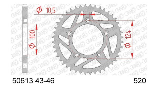 AFAM Kettenrad "50613" 520, Stahl, schwa 46 Zähne