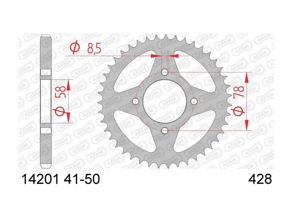 AFAM Kettenrad "14201" 428, Stahl 48 Zähne, silber