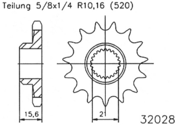 ESJOT Antriebsritzel "32028" 520, Stahl 16 Zähne