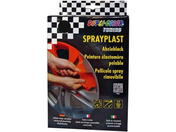 DUPLI-COLOR Abziehlack "Sprayplast" Flex schwarz matt, im Set, 2x 400 ml Spraydose, 1x verstellbarer Sprühkopf, 1x Einweghandschuhe