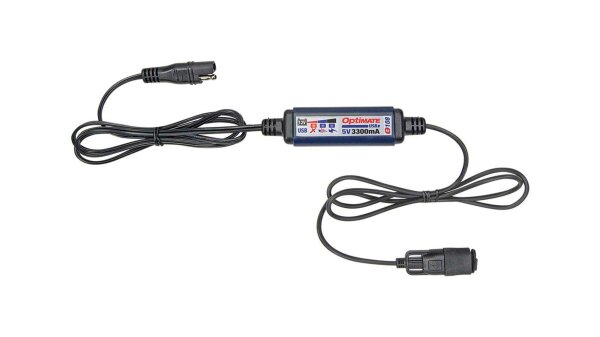 TECMATE USB-Adapter Ermöglicht das Laden Ladegerät mit SAE Anschluss und USB-Adapter, Kabellänge 200 cm, 3300 mA