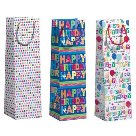 ZOEWIE Geschenktragetasche Happy Birthday Flasche 10,5x10,5x36cm 3er Set