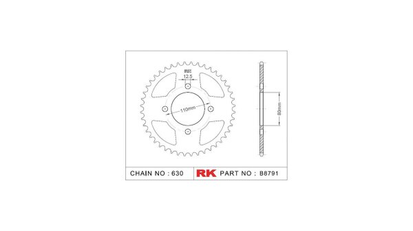 RK Kettenrad "8791" 630, Stahl, silber 38 Zähne