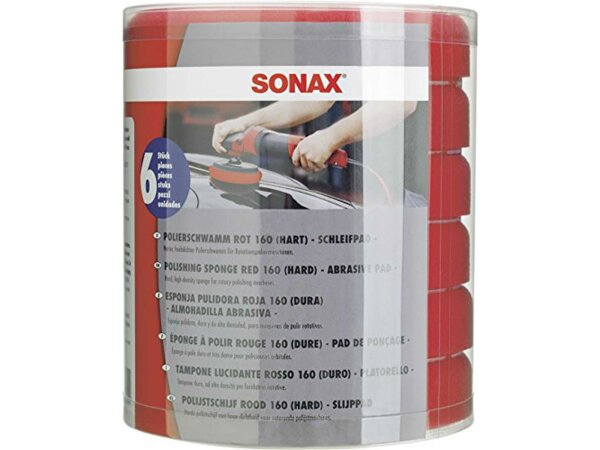 SONAX Polierschwamm Zum maschinellen Sch hart, rot, Schleifpad, VE 6 St. (Six-Pack)