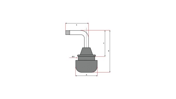 Gummiventil Snap-in-Ventil für schlauchl gebogen 90°, Maße (AxBxCxDxE): 19 x 35 x 23 x 15 x 35 mm