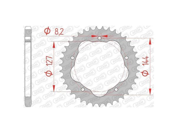 AFAM Kettenrad "50608" 525 Stahl, nur ve 39 Zähne, silber