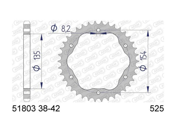 AFAM Kettenrad "51803" 525, Aluminium, s 39 Zähne