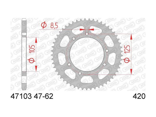 AFAM Kettenrad "47103" 420, Stahl, silbe 60 Zähne