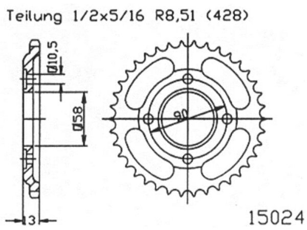 ESJOT Kettenrad "15024" 428, Stahl, schw 50 Zähne