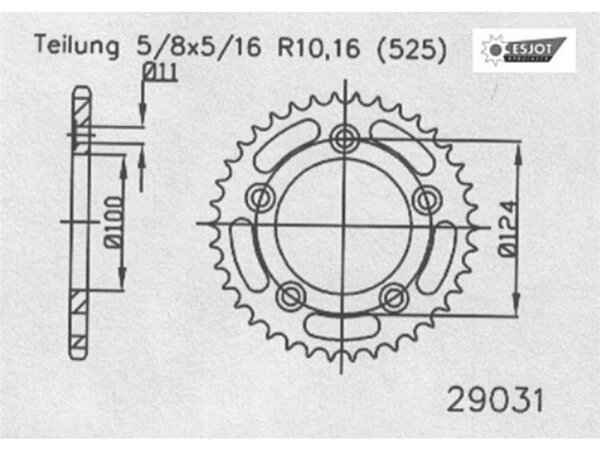 ESJOT Kettenrad "29031" 525, Stahl 39 Zähne, silb