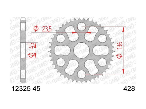 AFAM Kettenrad "12325" 428, Stahl 45 Zähne