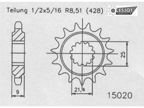 ESJOT Antriebsritzel "15020" 428, Stahl 19 Zähne