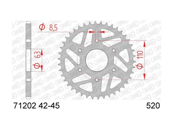 AFAM Kettenrad "71202" 520, Stahl 45 Zähne