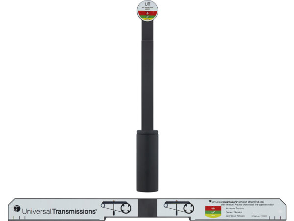 GATES Riemenspannungsmesser Zur Überprüf ECO Tension Tester, schwarz, das Gewicht zieht den Riemen nach unten, an dem Lineal kann man dann die eingestellte Riemenspannung ablesen