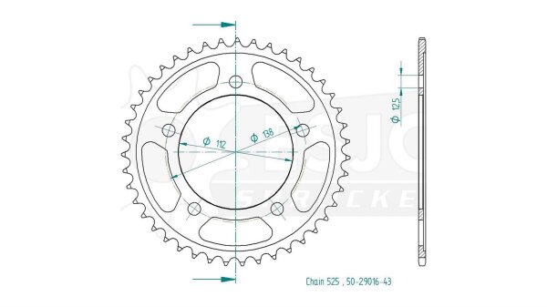 ESJOT Kettenrad "29016" 525, Stahl 42 Zähne, schwarz