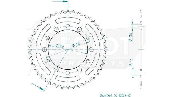 ESJOT Kettenrad "32029" 520, Stahl 38 Zähne, schwarz