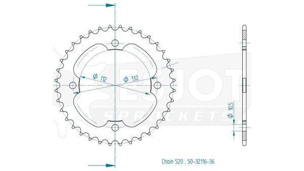 ESJOT Kettenrad "32116" 520, Stahl, schw 38 Zähne