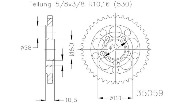 ESJOT Kettenrad "35059" 530, Stahl, silber 40 Zähne