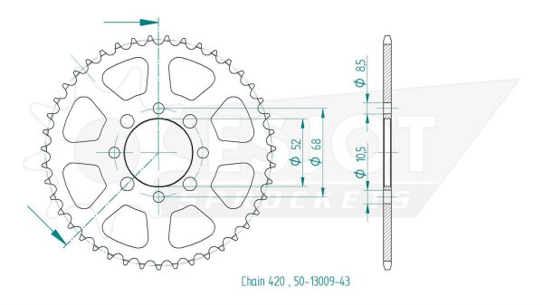 ESJOT Kettenrad "13009" 420, Stahl 54 Zähne, schw