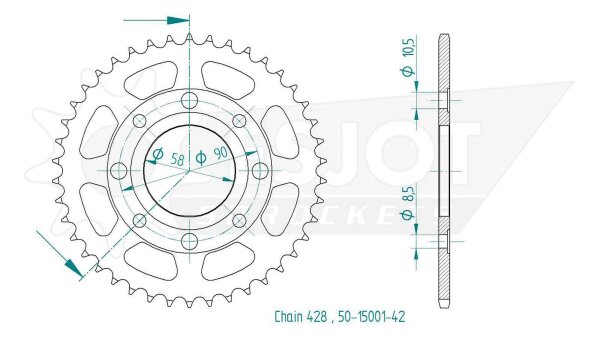 ESJOT Kettenrad "15001" 428, Stahl 45 Zähne