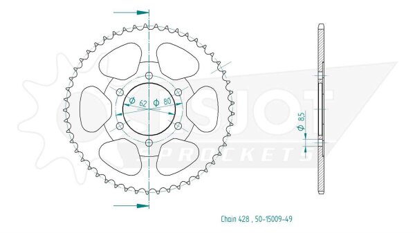 ESJOT Kettenrad "15009" 428, Stahl, schw 50 Zähne