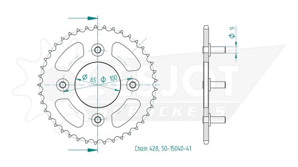 ESJOT Kettenrad "15040" 428, Stahl, schw 41 Zähne