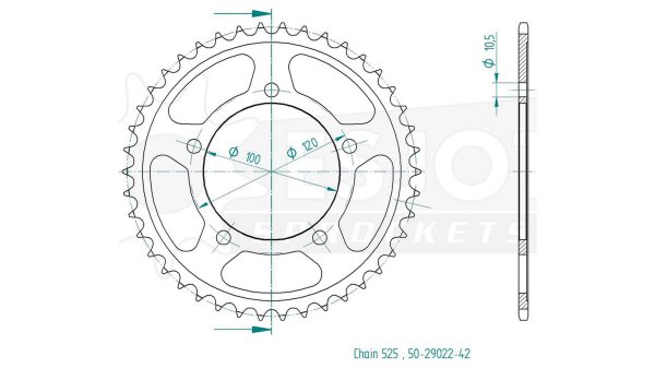 ESJOT Kettenrad "29022" 525, Stahl, schw 44 Zähne