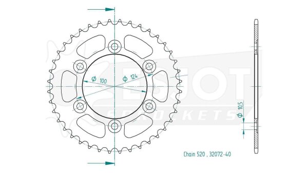 ESJOT Kettenrad "32072" 520, Stahl, schw 45 Zähne