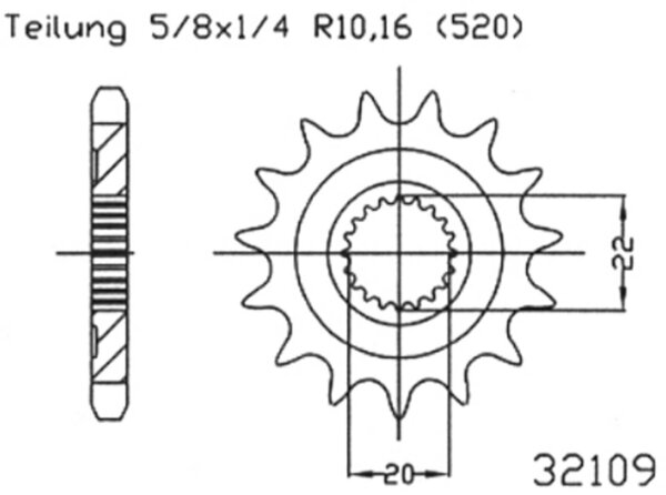 ESJOT Antriebsritzel "32109" 520, Stahl 13 Zähne