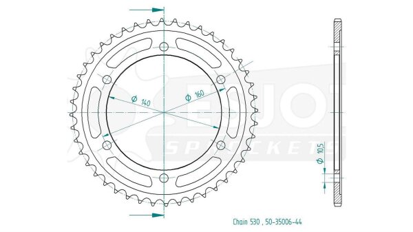 ESJOT Kettenrad "35006" 530, Stahl 45 Zähne