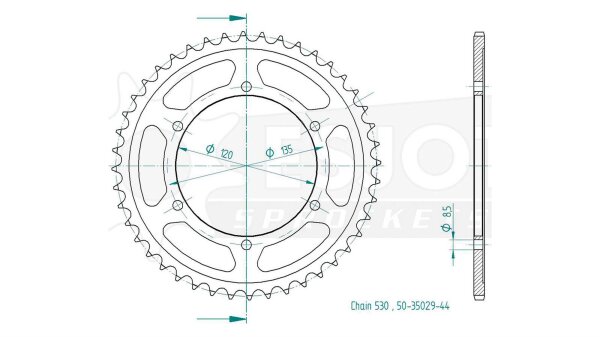 ESJOT Kettenrad "35029" 530, Stahl 44 Zähne