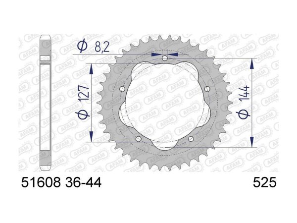 AFAM Kettenrad "51608" 525, Aluminium, a 38 Zähne