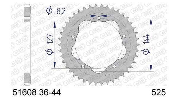 AFAM Kettenrad "51608" 525, Aluminium, a 42 Zähne