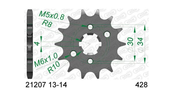 AFAM Antriebsritzel "21207" 428, Stahl 14 Zähne