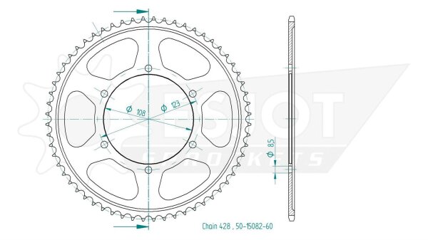 ESJOT Kettenrad "15082" 428, Stahl, schw 60 Zähne