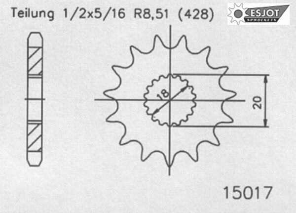 ESJOT Antriebsritzel "15017" 428, Stahl 15 Zähne