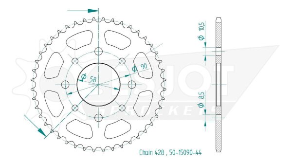 ESJOT Kettenrad "15090" 428, Stahl 44 Zähne