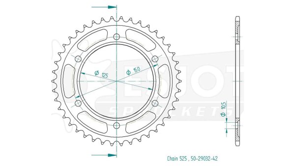 ESJOT Kettenrad "29032" 525, Stahl, schw 42 Zähne