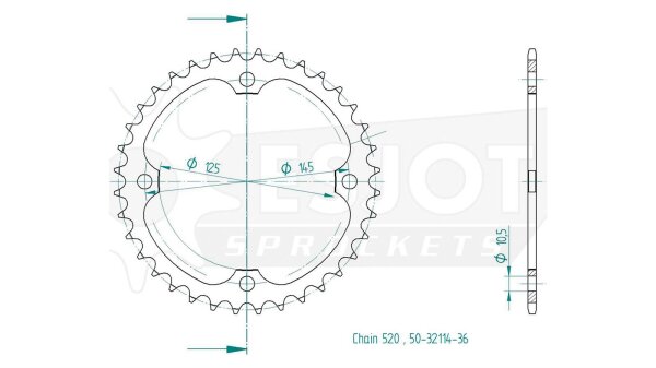 ESJOT Kettenrad "32114" 520, Stahl, schw 38 Zähne