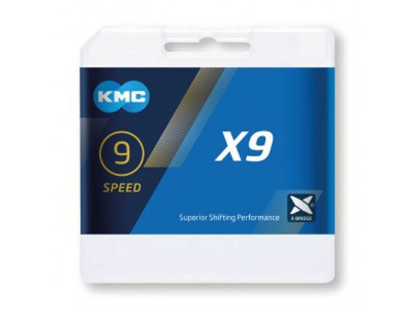 schaltungskette kmc x9 grau 1/2" x 11/128", 114 glieder,6,6mm,9-fach