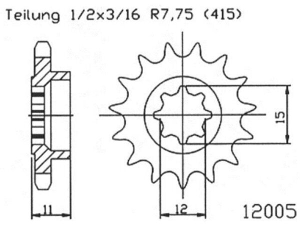 ESJOT Antriebsritzel "12005" 415, Stahl 12 Zähne