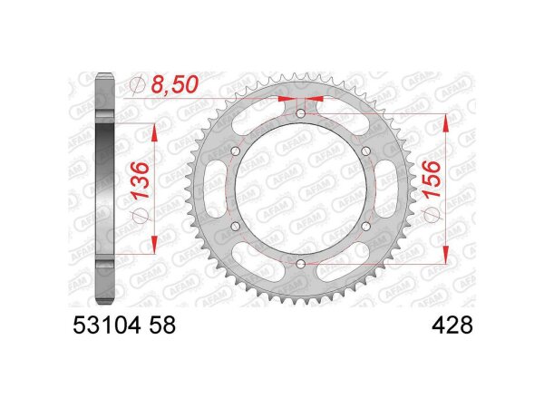 AFAM Kettenrad "53104" 428, Stahl, silber 58 Zähne