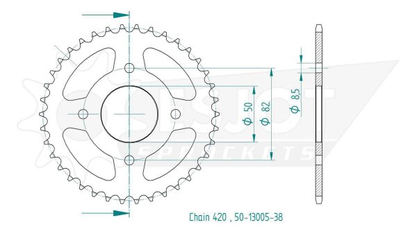 ESJOT Kettenrad "13005" 420, Stahl, schw 38 Zähne