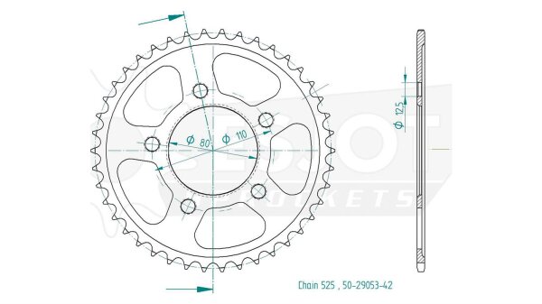 ESJOT Kettenrad "29053" 525, Stahl, schwarz 42 Zähne