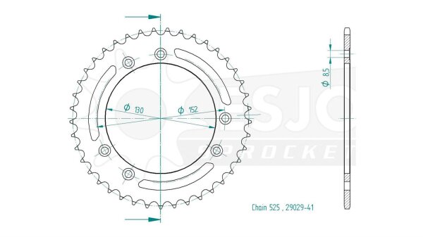 ESJOT Kettenrad "29029" 525, Stahl, schw 45 Zähne