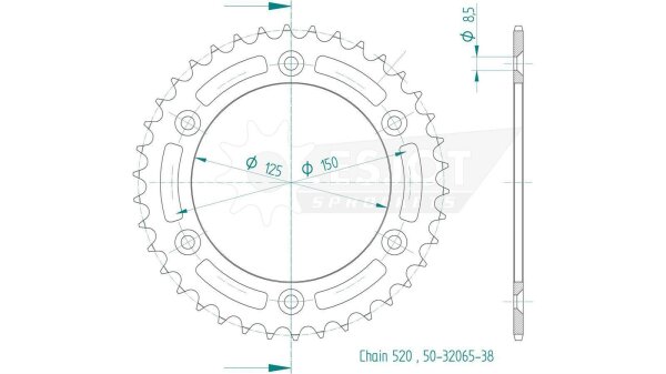 ESJOT Kettenrad "32065" 520, Stahl, schw 42 Zähne