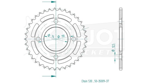 ESJOT Kettenrad "35009" 530, Stahl, schw 39 Zähne