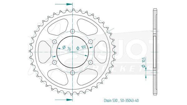 ESJOT Kettenrad "35043" 530, Stahl, schw 45 Zähne