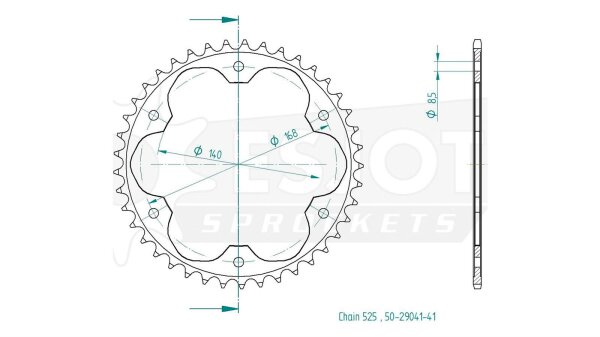 ESJOT Kettenrad "29041" 525, Stahl, schw 41 Zähne